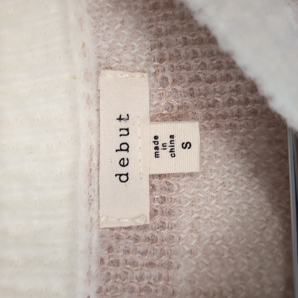 Debut Tan White Checker Print Crewneck Cropped Sweater Oversized Size Small - Picture 2 of 4